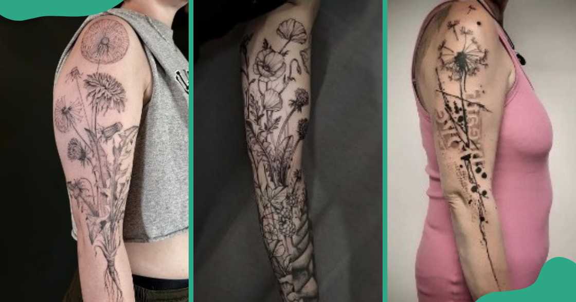 Detailed full sleeve dandelion tattoos. Detailed full sleeve dandelion tattoos.
