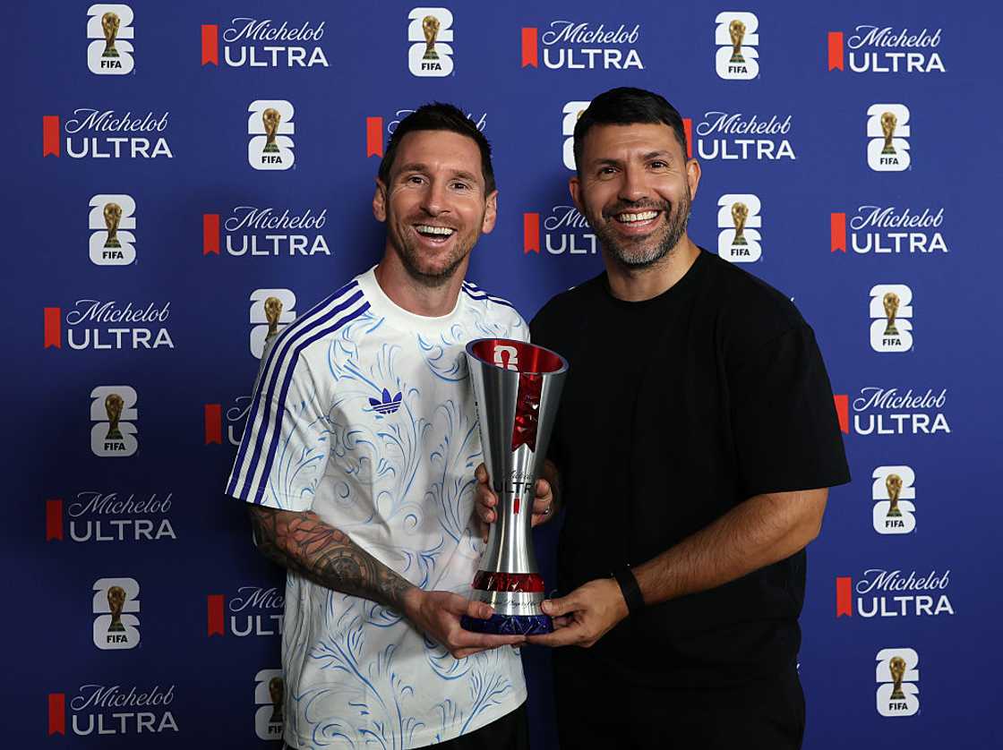 Lionel Messi and Sergio Aguero after the team's victory in the FIFA World Cup 2026 semifinal match Lionel Messi and Sergio Aguero after the team's victory in the FIFA World Cup 2026 semifinal match