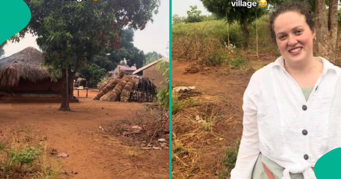 White lady refuses to go near pit toilet in her husband's village, video goes viral White lady refuses to go near pit toilet in her husband's village, video goes viral