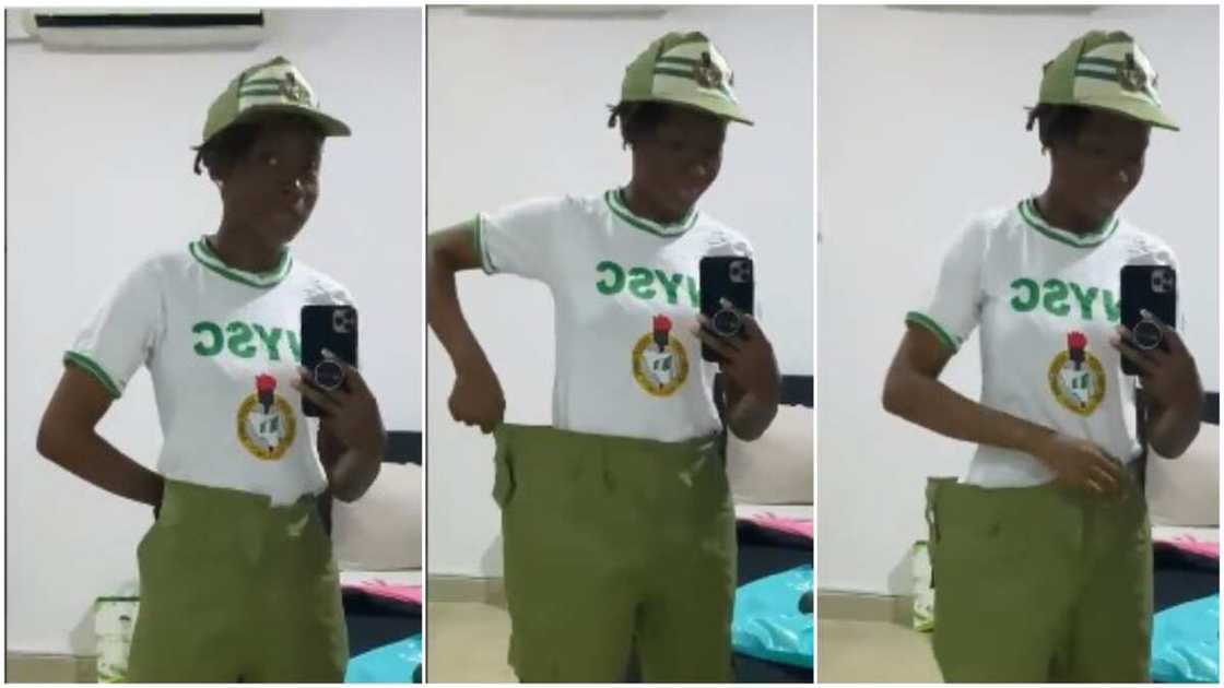 Anybody wants to serve with me? Nigerian lady shows oversized NYSC trousers she got, stirs funny reactions Anybody wants to serve with me? Nigerian lady shows oversized NYSC trousers she got, stirs funny reactions