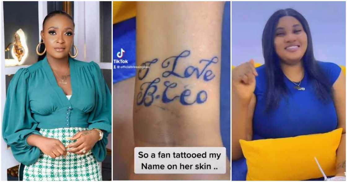 Blessing CEO shares video of fan who tattooed her name on her arm. Blessing CEO shares video of fan who tattooed her name on her arm.