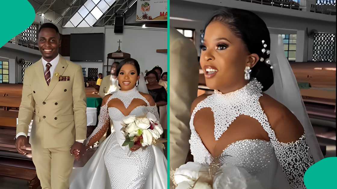 Bride Celina rocks tight mermaid dress