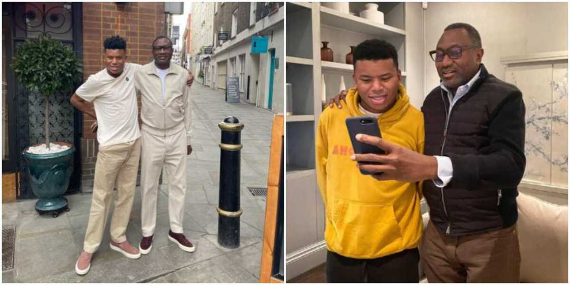 Femi Otedola twins with son in cute photo Femi Otedola twins with son in cute photo