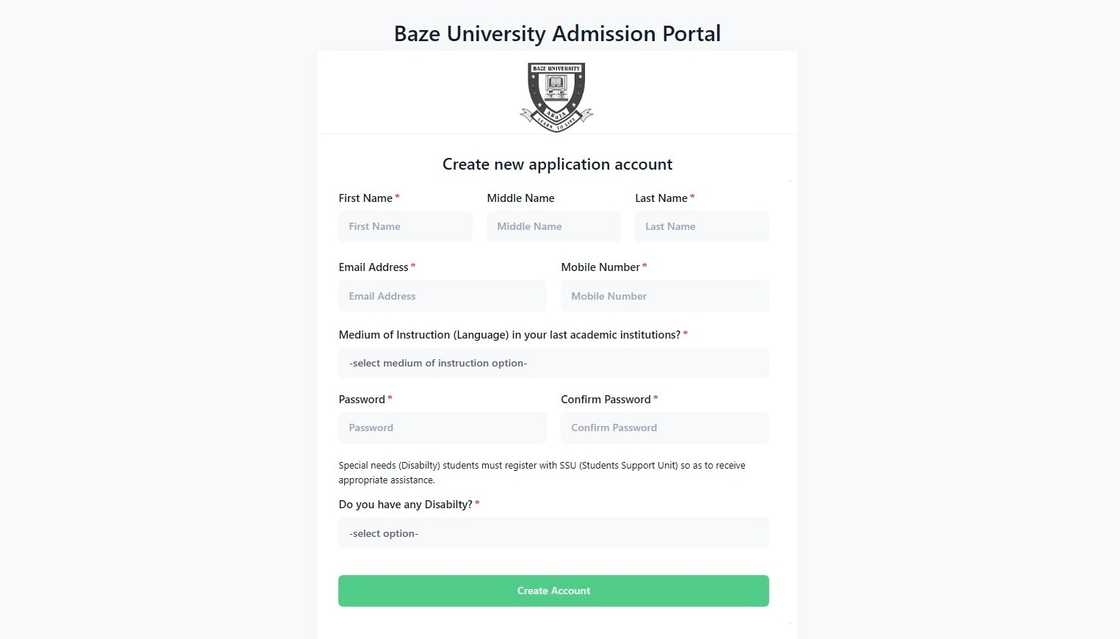 A screenshot of the Baze University sign in page for admission. A screenshot of the Baze University sign in page for admission.