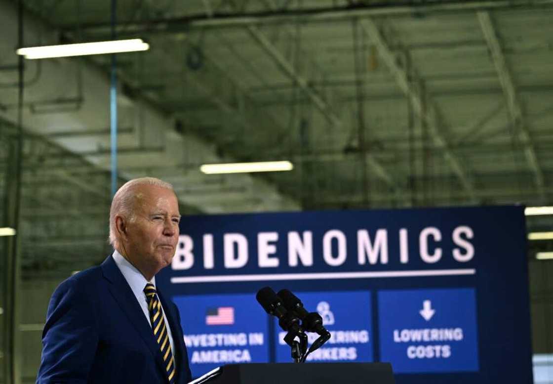 US President Joe Biden touts his 'Bidenomics' vision of stimulating private investment with public funds in high-tech manufacturing US President Joe Biden touts his 'Bidenomics' vision of stimulating private investment with public funds in high-tech manufacturing