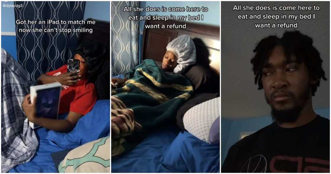 Man videos bae in bed, man shares vidoe of girlfriend in his bed, all she does is eat and sleep, funy relationship videos, relationship drama Man videos bae in bed, man shares vidoe of girlfriend in his bed, all she does is eat and sleep, funy relationship videos, relationship drama