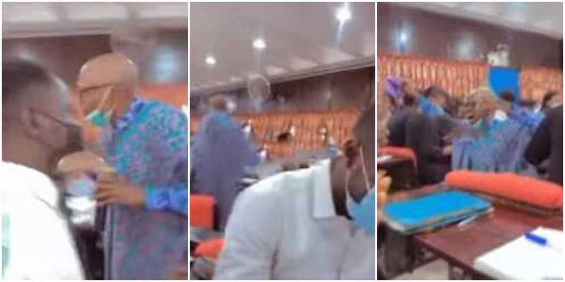 Nigerians react as OAU professor goes on knees in class, removes cap as he worships God in video Nigerians react as OAU professor goes on knees in class, removes cap as he worships God in video