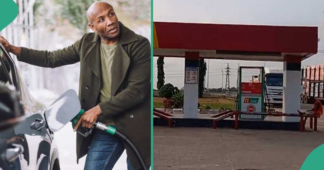 A man fills his tank at the CNG filling station. A man fills his tank at the CNG filling station.