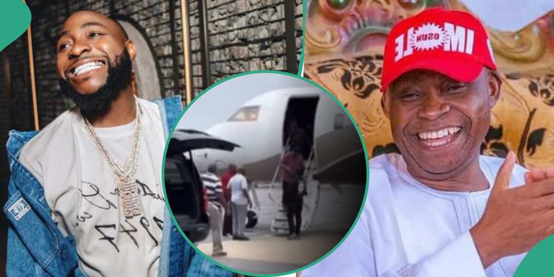 Davido shares video of his father, Adedeji Adeleke, landing in Atlanta with a private jet.