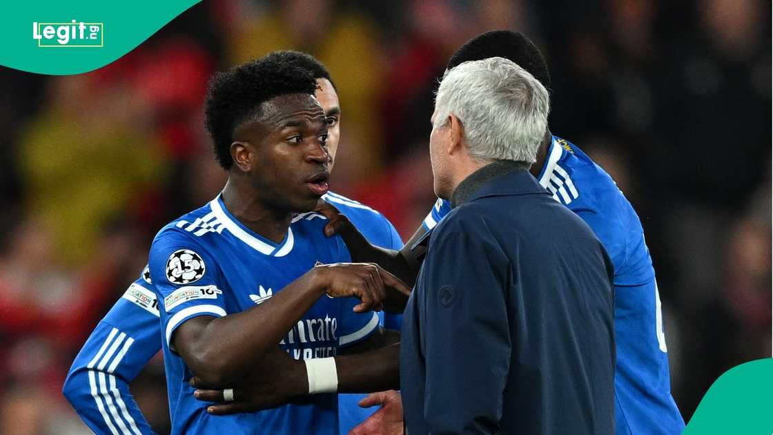 Vinicius Junior, Jose Mourinho, 2025/26 UEFA Champions League, Benfica, Real Madrid, Lisbon, Portugal. Vinicius Junior, Jose Mourinho, 2025/26 UEFA Champions League, Benfica, Real Madrid, Lisbon, Portugal.