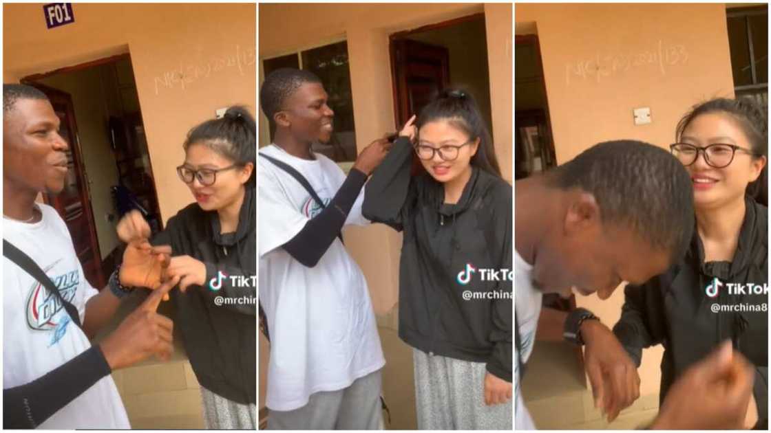 Lovely oyinbo teacher/Man touched lady's hair.