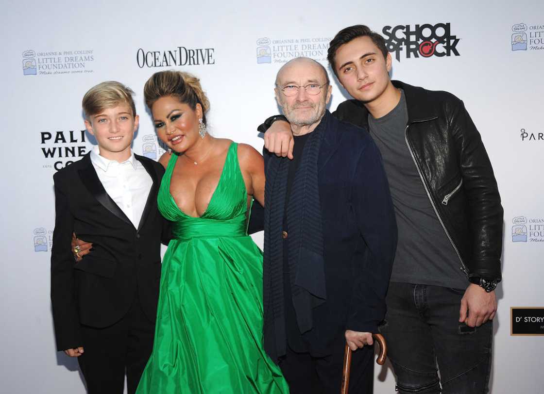 Matthew Collins, Orianne Cevey, Phil Collins and Nicholas Collins (L-R) attend the 4th Annual Dreaming on the Beach Gala
