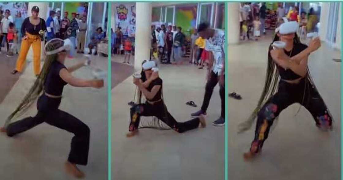 Lady plays virtual reality game for the first time Lady plays virtual reality game for the first time