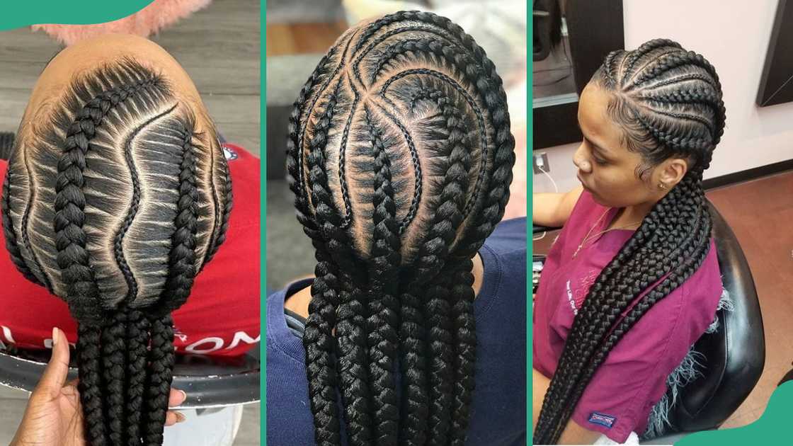 Thin and thick cornrow combo Thin and thick cornrow combo