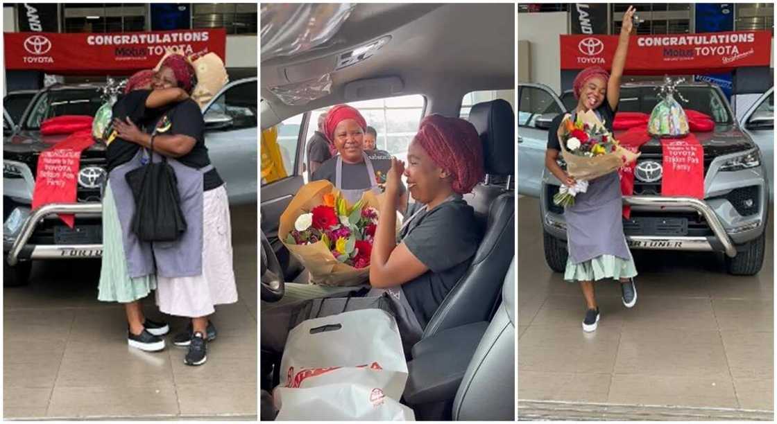 Photos of the moment a mum gave her daughter a car.