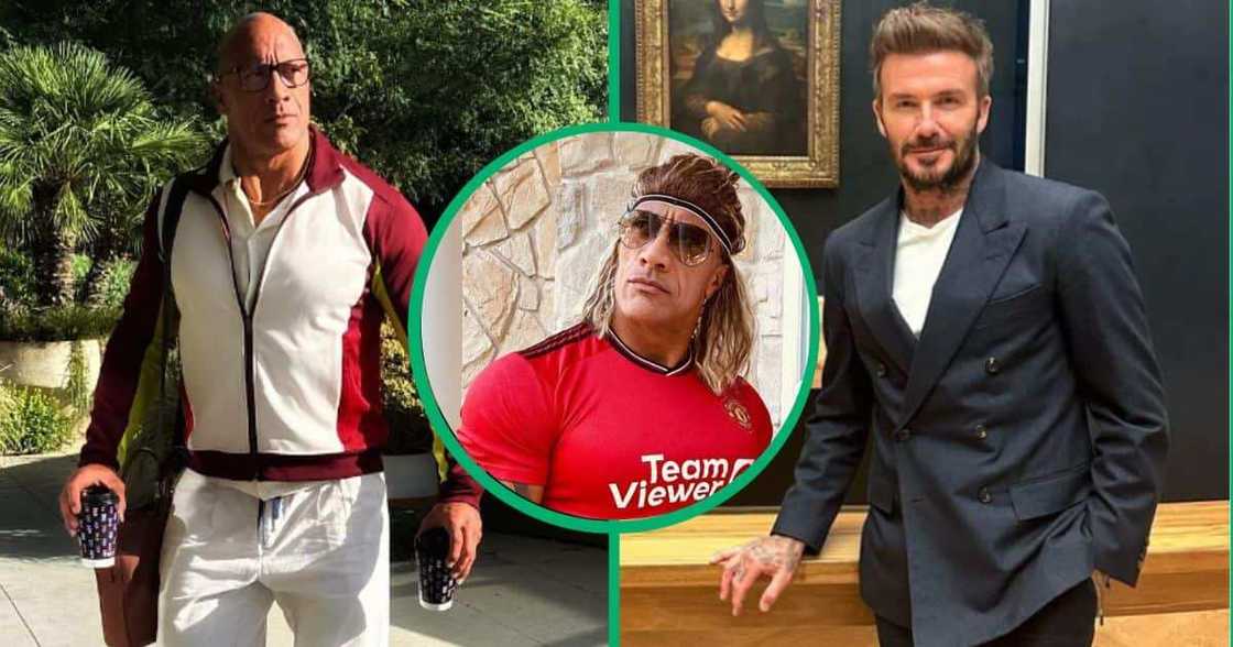 Dwayne 'The Rock' Johnson dressed up as David Beckham for Halloween.