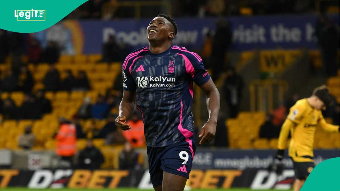 Taiwo Awoniyi, Nottingham Forest, Molineux Stadium, Wolverhampton, England, Premier League. Taiwo Awoniyi, Nottingham Forest, Molineux Stadium, Wolverhampton, England, Premier League.