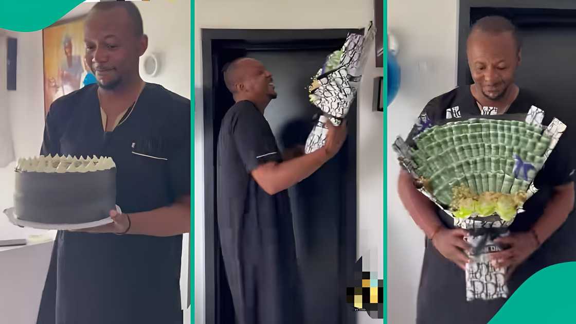 Man celebrates joyfully as he receives money bouquet for the first time Man celebrates joyfully as he receives money bouquet for the first time