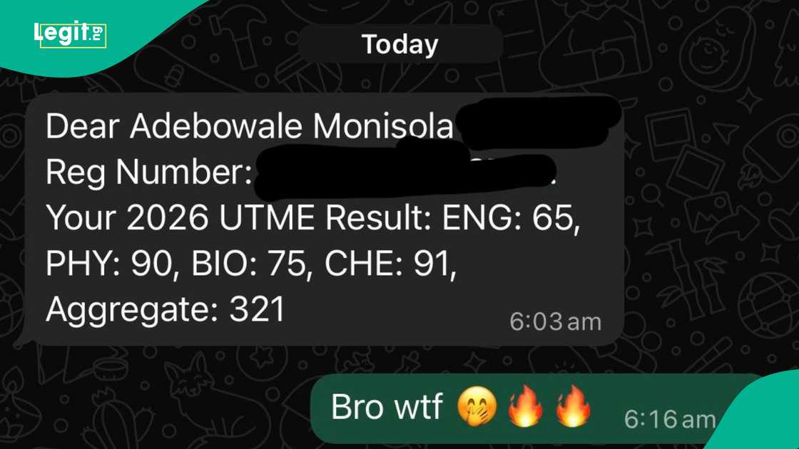 A man shares the 2026 UTME result of his younger sister who he promised N100k if she scored above his 295 JAMB score