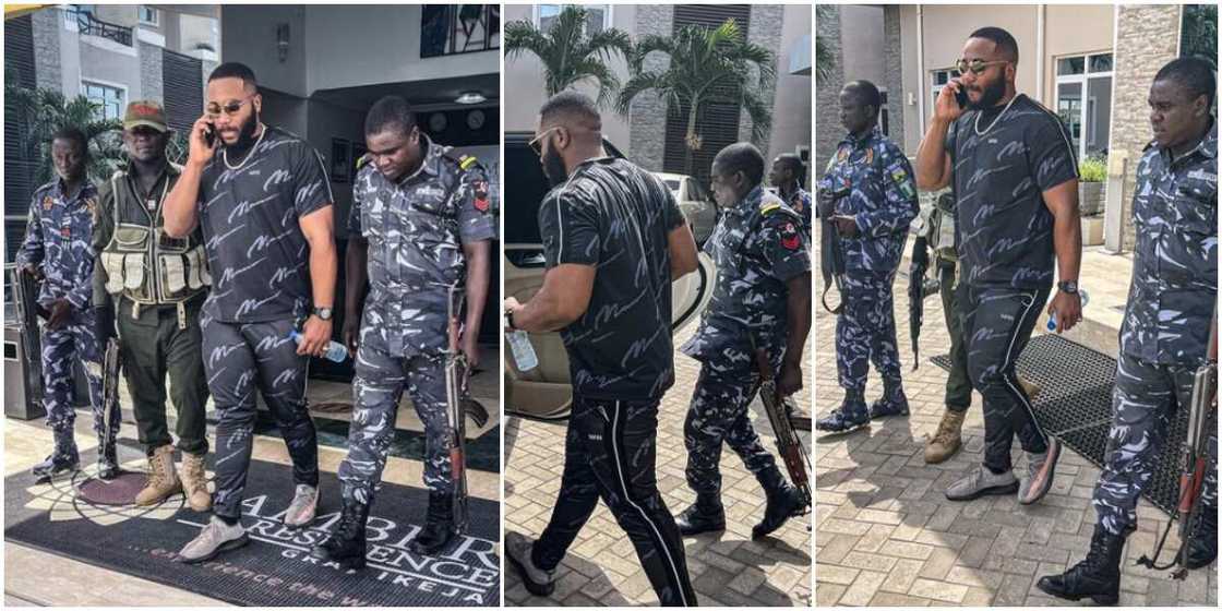 E choke: Massive Reactions as BBNaija's Kiddwaya Steps out with Heavily Armed Security Escort