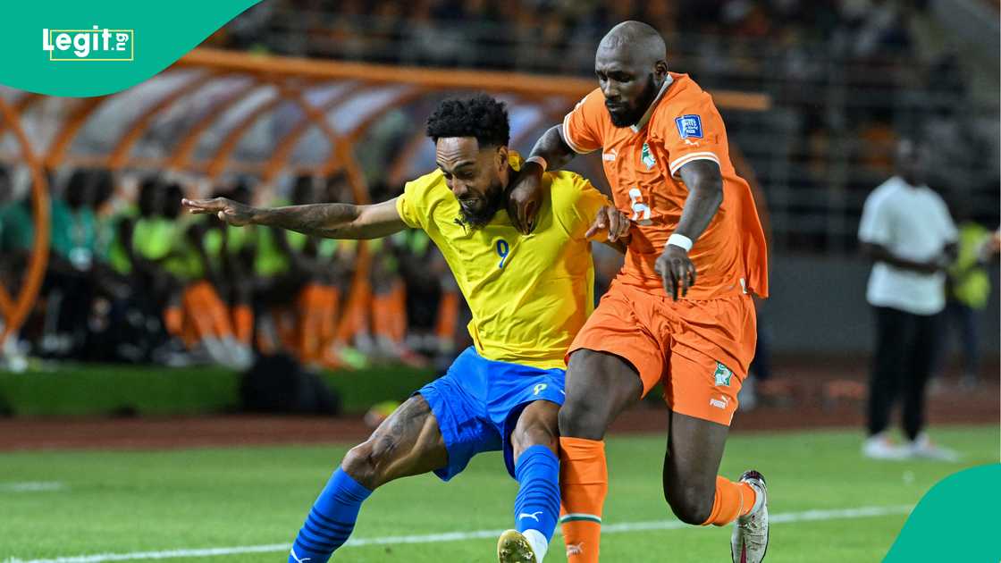 Pierre-Emerick Aubameyang, Seko Fofana, Gabon, Ivory Coast, 2026 FIFA World Cup qualifier. Pierre-Emerick Aubameyang, Seko Fofana, Gabon, Ivory Coast, 2026 FIFA World Cup qualifier.