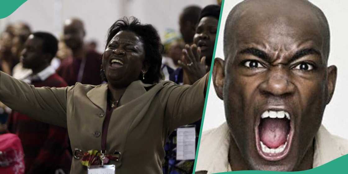 Pictures of angry man and a praying woman. Pictures of angry man and a praying woman.