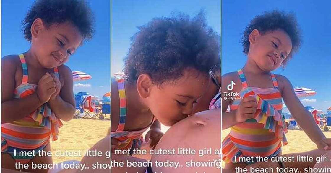 Little girl gushes over pregnant woman, baby bump Little girl gushes over pregnant woman, baby bump