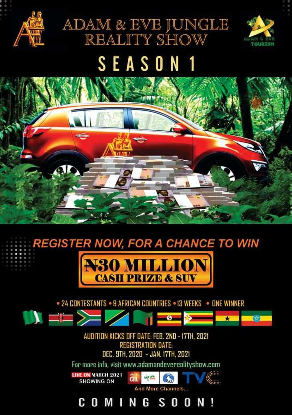 N30m and a New SUV Up for Grabs as New Reality TV Show “Adam and Eve” Launches N30m and a New SUV Up for Grabs as New Reality TV Show “Adam and Eve” Launches