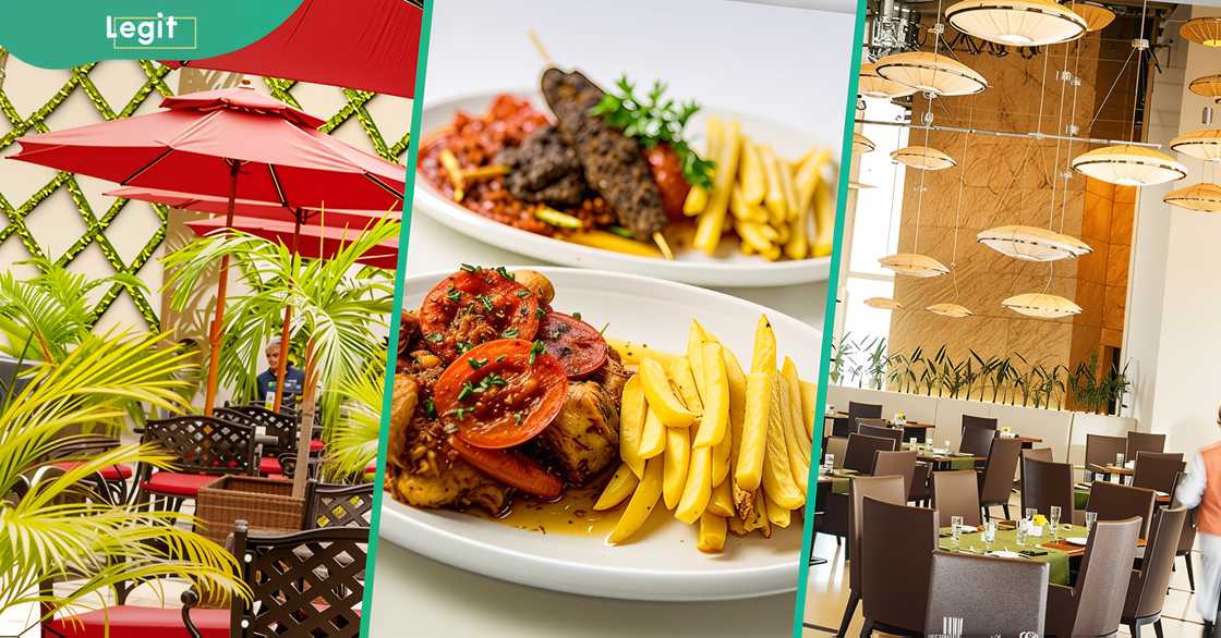 Pictures of seating areas and food served at the Ekaabo Restaurant and Terrace. Pictures of seating areas and food served at the Ekaabo Restaurant and Terrace.
