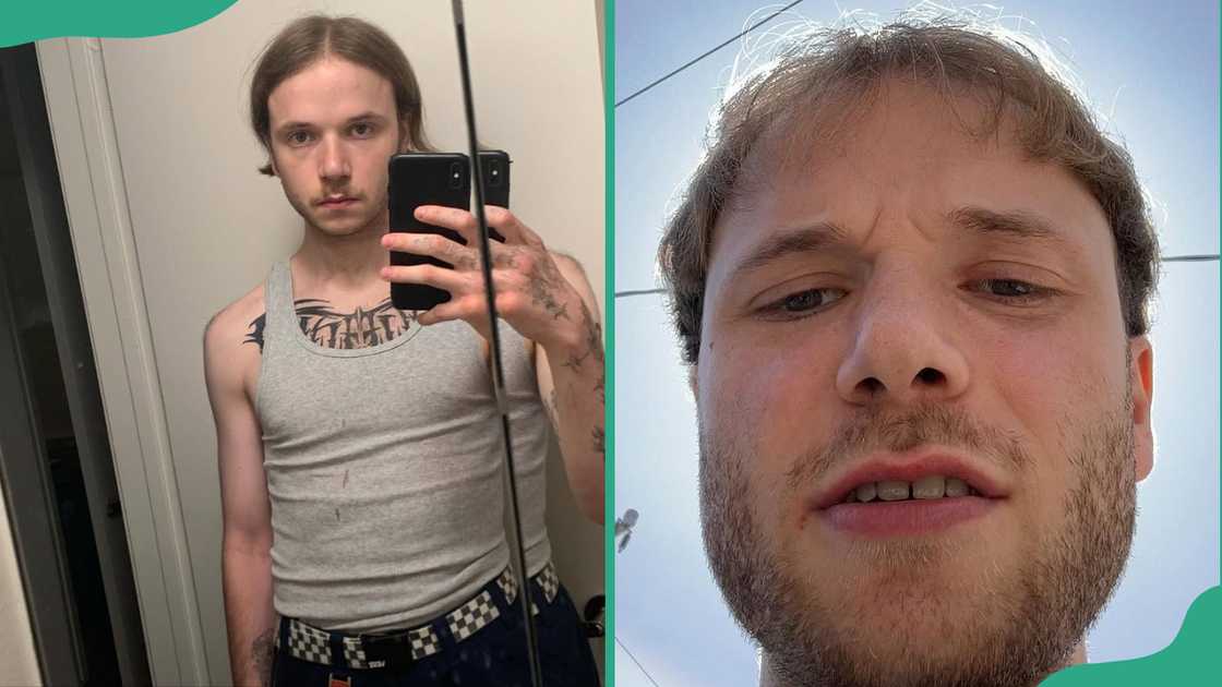 Corbin takes a selfie on a mirror (L). The rapper looks on as he poses for a photo (R) Corbin takes a selfie on a mirror (L). The rapper looks on as he poses for a photo (R)