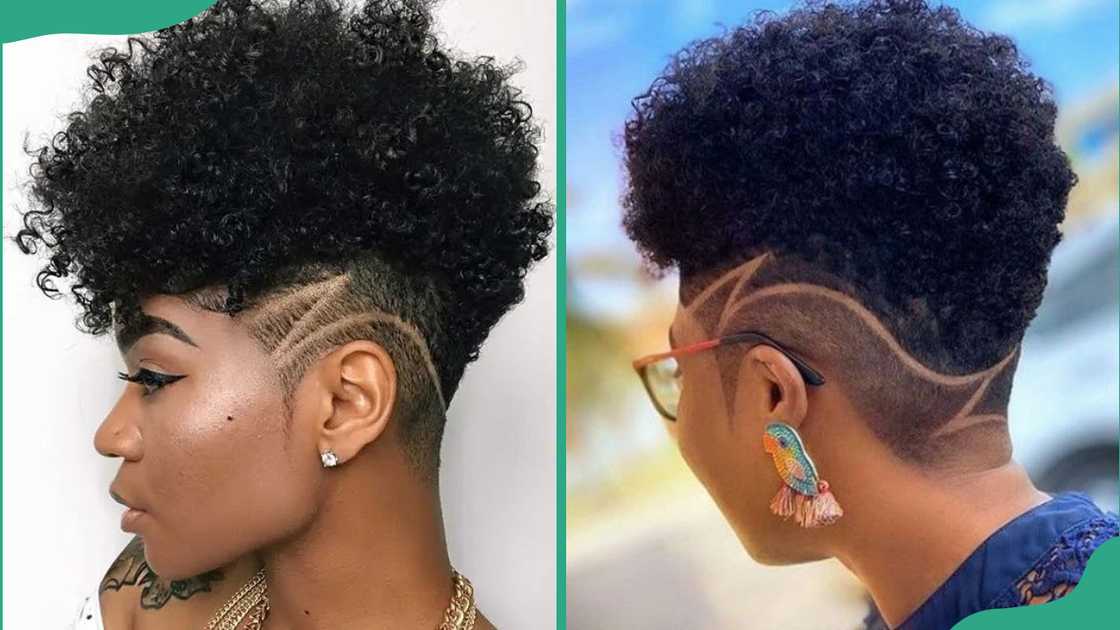 Afro with shaved designs Afro with shaved designs