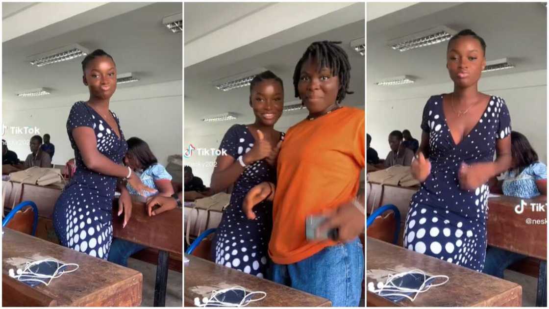 Two ladies danced in class/class mates tried not to watch. Two ladies danced in class/class mates tried not to watch.