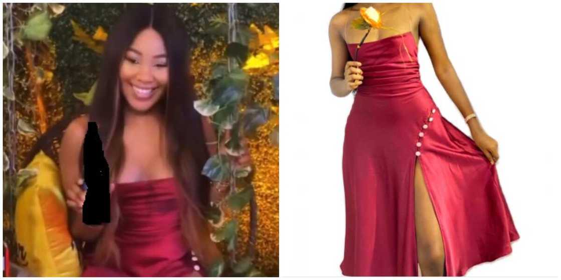 Photos of Erica and a model in the same dress.