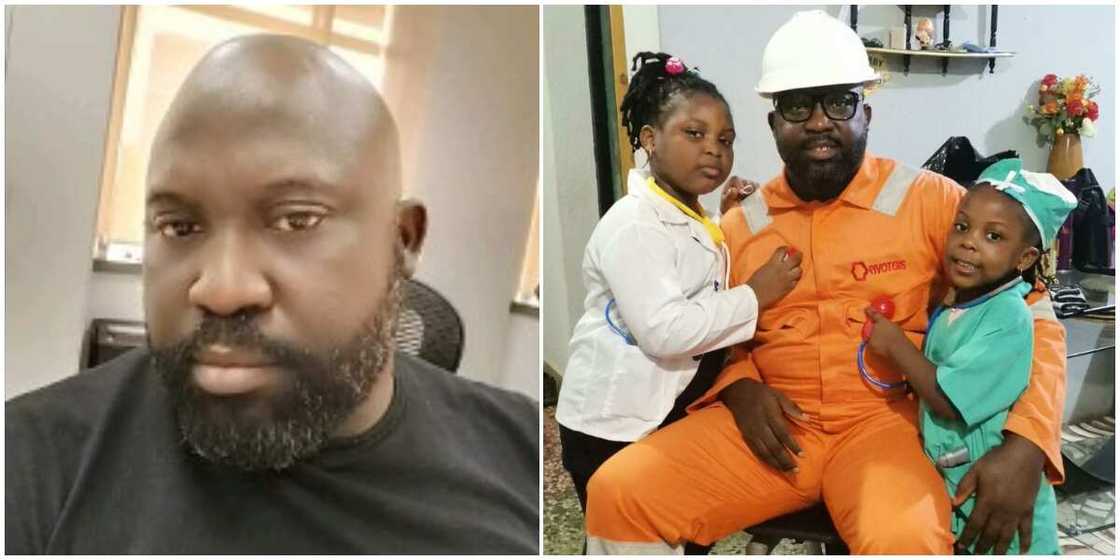 Nigerian Man Shows up in His Kids School Dressed in Engineering Outfit, Their Photo Causes Frenzy Online Nigerian Man Shows up in His Kids School Dressed in Engineering Outfit, Their Photo Causes Frenzy Online