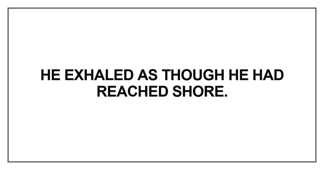 He exhaled as though he had reached shore He exhaled as though he had reached shore