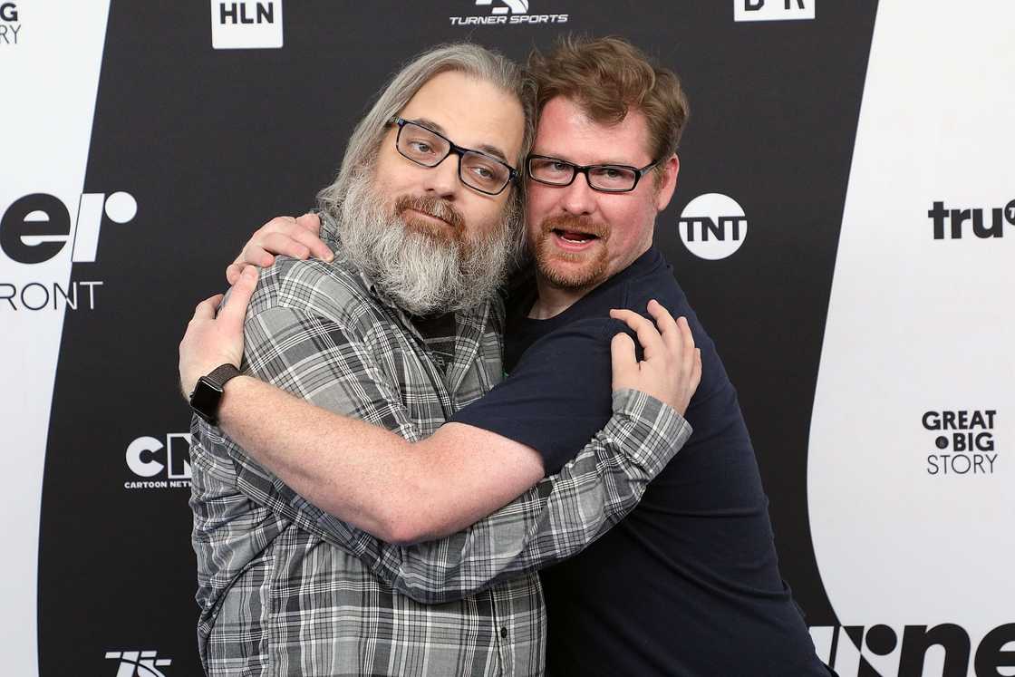 Dan Harmon (L) and Justin Roiland (R) attend an event