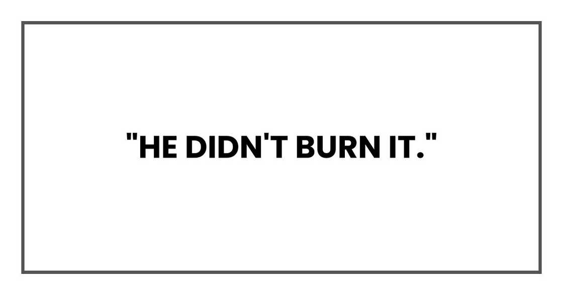 "He didn't burn it." "He didn't burn it."
