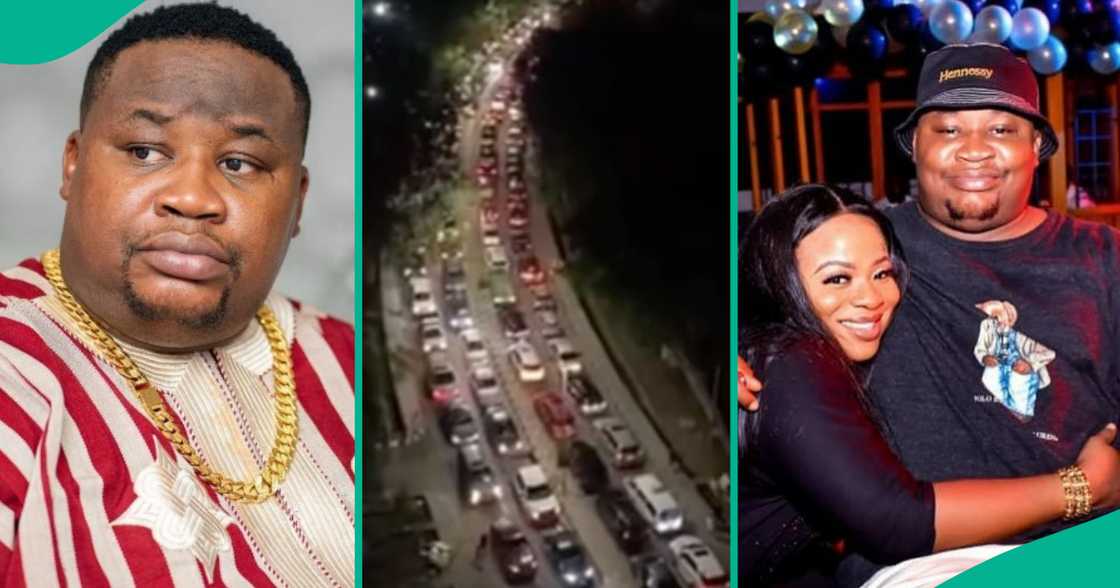 Cubana Chiefpriest and family returned home on bikes amid Lagos traffic. Cubana Chiefpriest and family returned home on bikes amid Lagos traffic.
