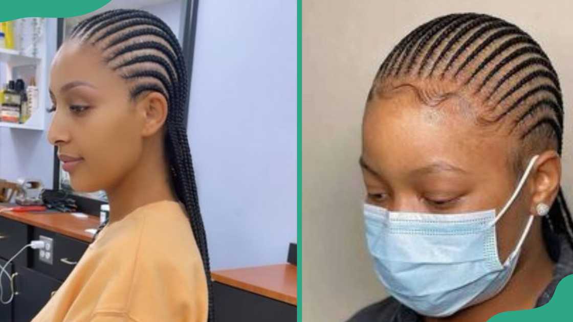Small straight-back cornrows. Small straight-back cornrows.