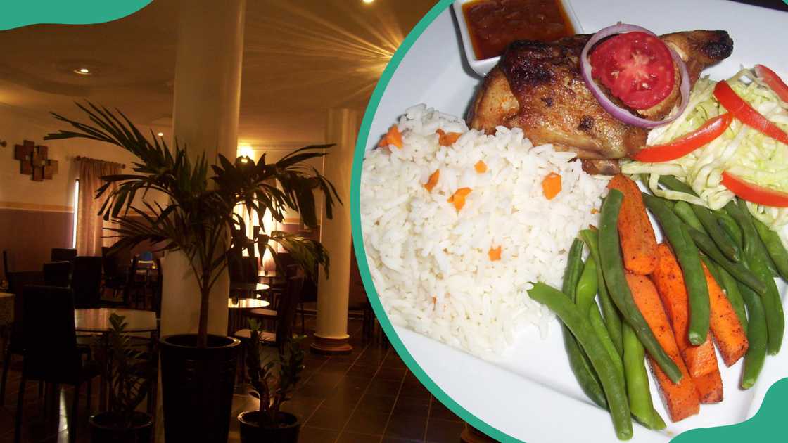 An aerial view of Aarons Signature 
Restaurant (L). Aarons Signature Restaurant menu option (R).