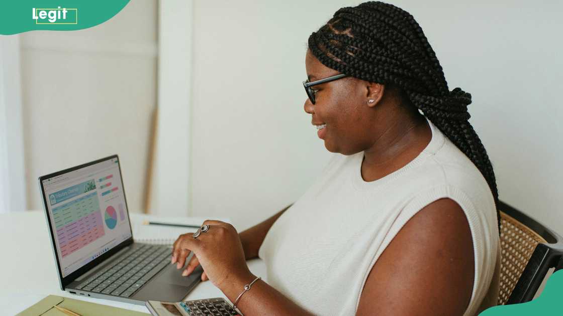 Female accountant working on her laptop