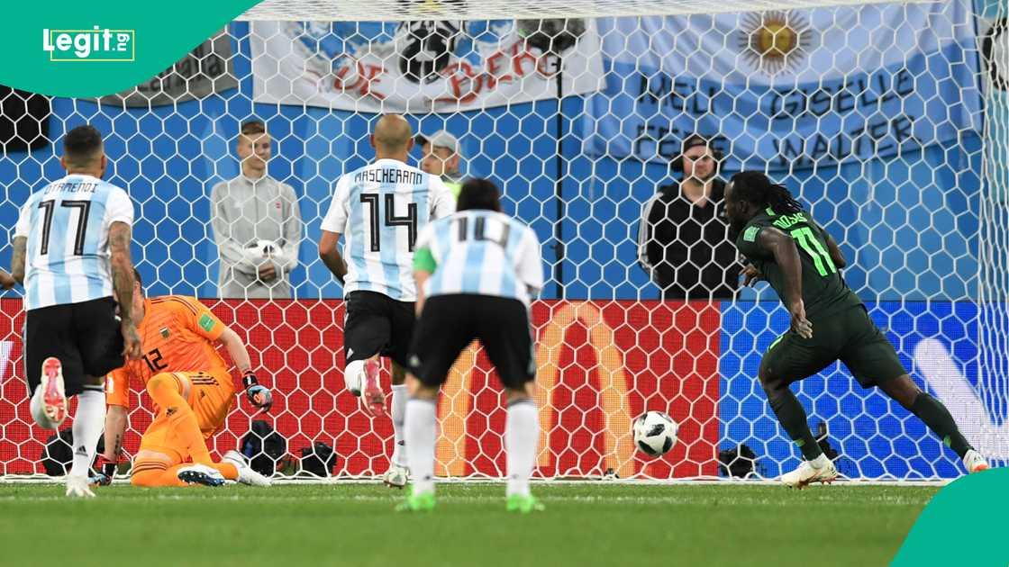 Nigeria's forward Victor Moses celebrates his goal during the Russia 2018 World Cup Group D match against. Photo by GABRIEL BOUYS Nigeria's forward Victor Moses celebrates his goal during the Russia 2018 World Cup Group D match against. Photo by GABRIEL BOUYS