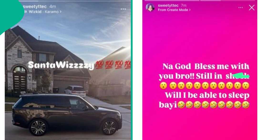 Screenshots of Wizkid's sister's announcement of her Range Rover