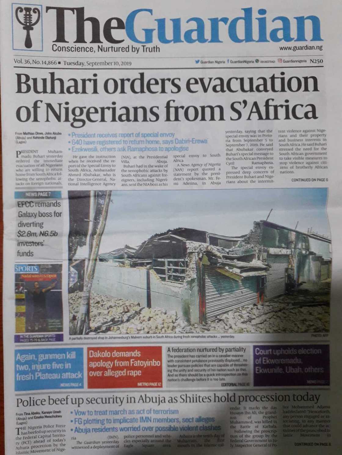Nigerian newspaper review for September 3: Presidency orders evacuation of Nigerians in South Africa Nigerian newspaper review for September 3: Presidency orders evacuation of Nigerians in South Africa