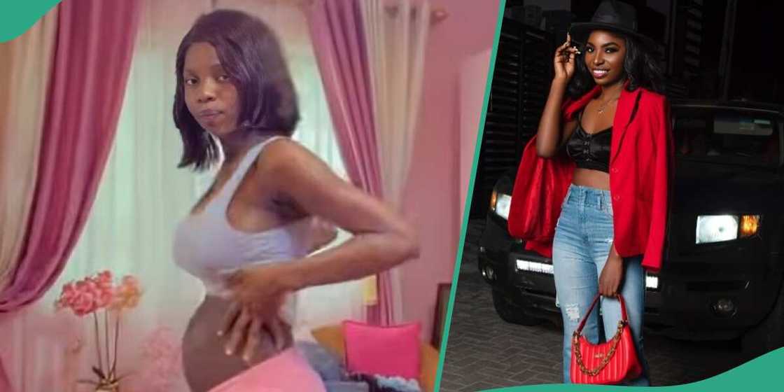 Nigerian lady shows her pregnancy stomach