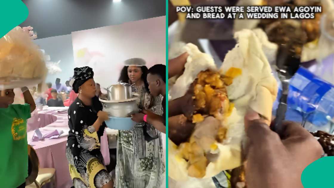 Video as guests receive mashed beans and bread at Lagos wedding