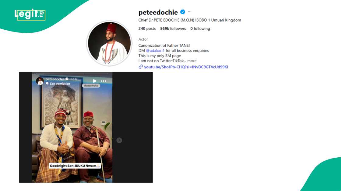Pete Edochie reshares fond memories of late actor Alexx Ekubo.
