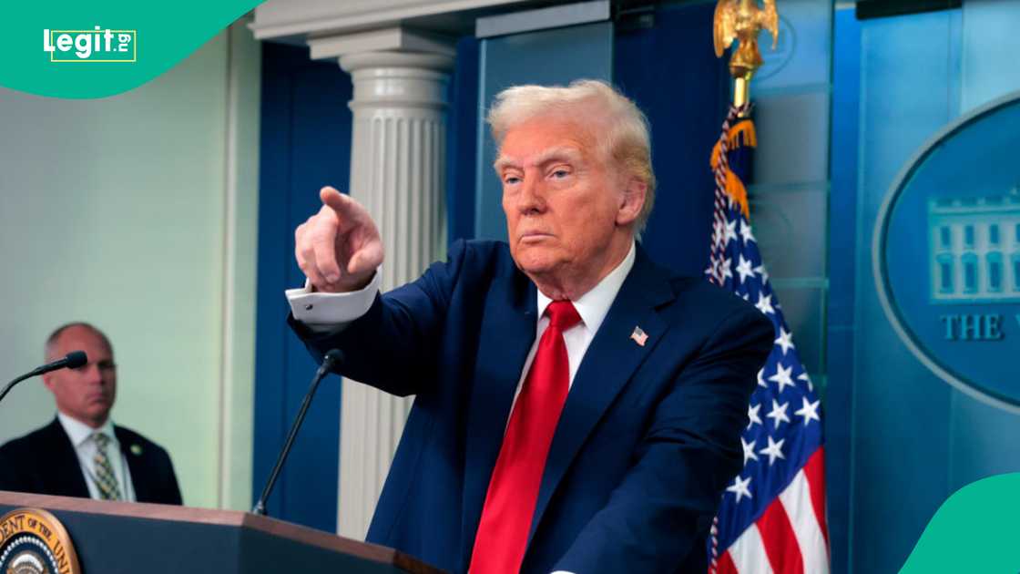 U.S. President Donald Trump takes questions from reporters about the collision of an American Airlines flight with a military Black Hawk helicopter near Ronald Reagan National Airport