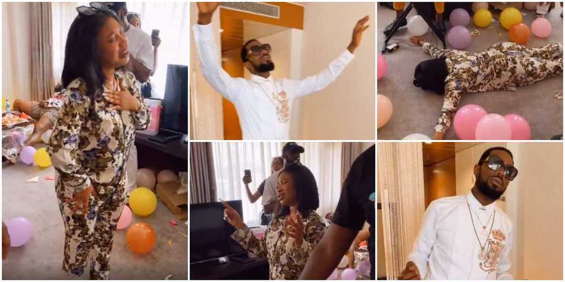 Dbanj Wows Birthday Mate Tonto Dikeh With Worship Session, She Surprises Him in Turn With Lovely Cake