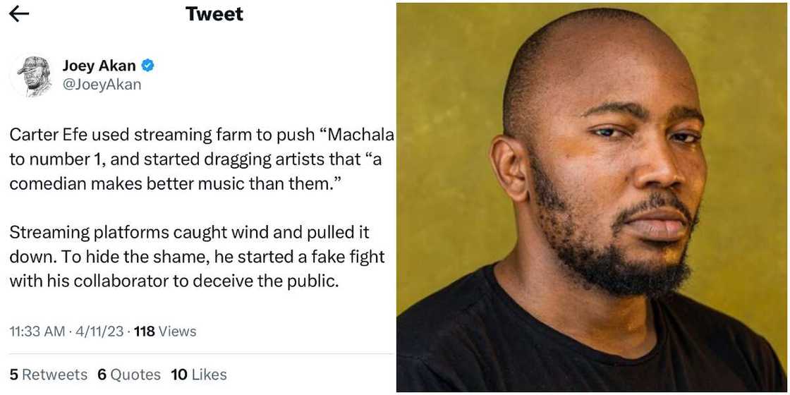 Joey Akan accuses Carter Efe of Streaming farms Joey Akan accuses Carter Efe of Streaming farms